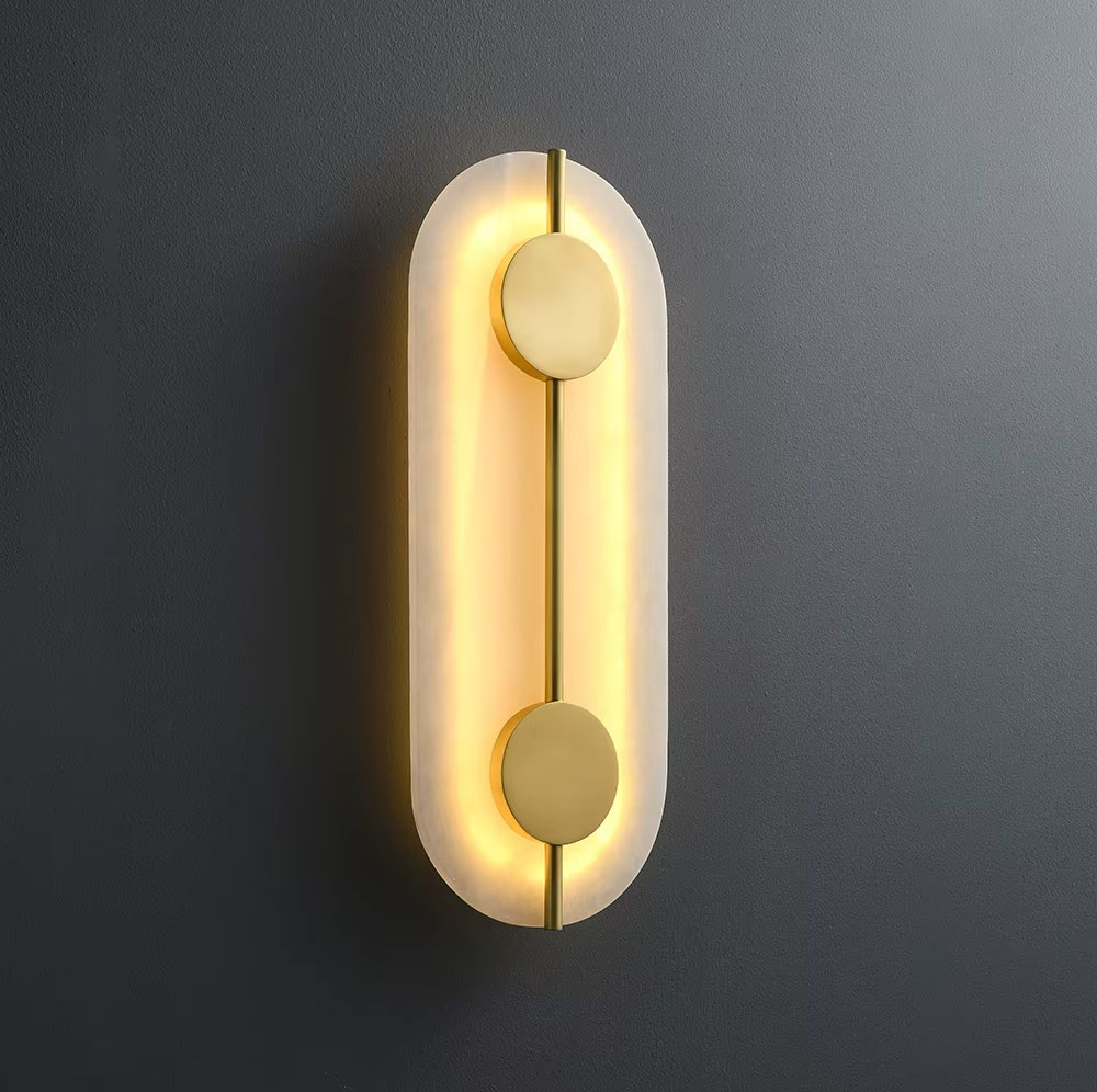 Side view of illuminated wall light showing layered depth