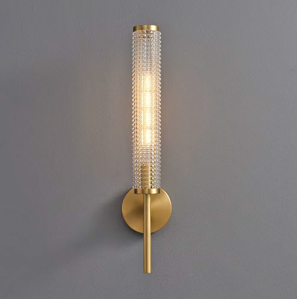 Front view of vertical wall light mounted on wall