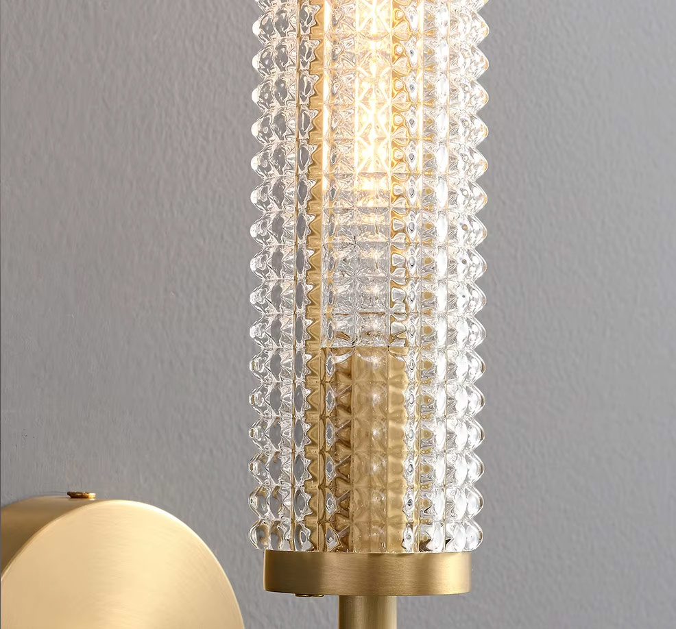Textured glass cylinder shade with brass trim